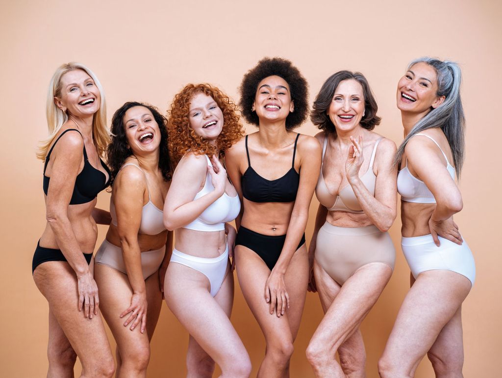 Eine Gruppe von Frauen wirbt für Gesundheit ihrer Haut