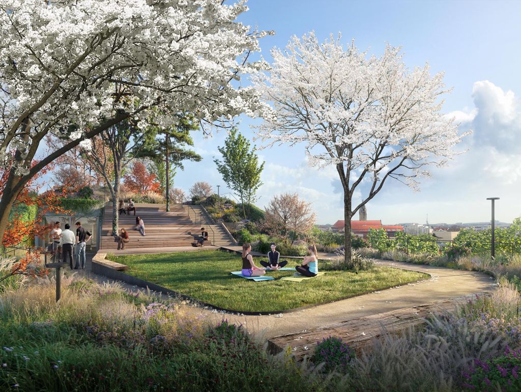 Ein lebendig gestalteter Stadtpark mit üppigem Grün, Spazierwegen und Erholungsorten