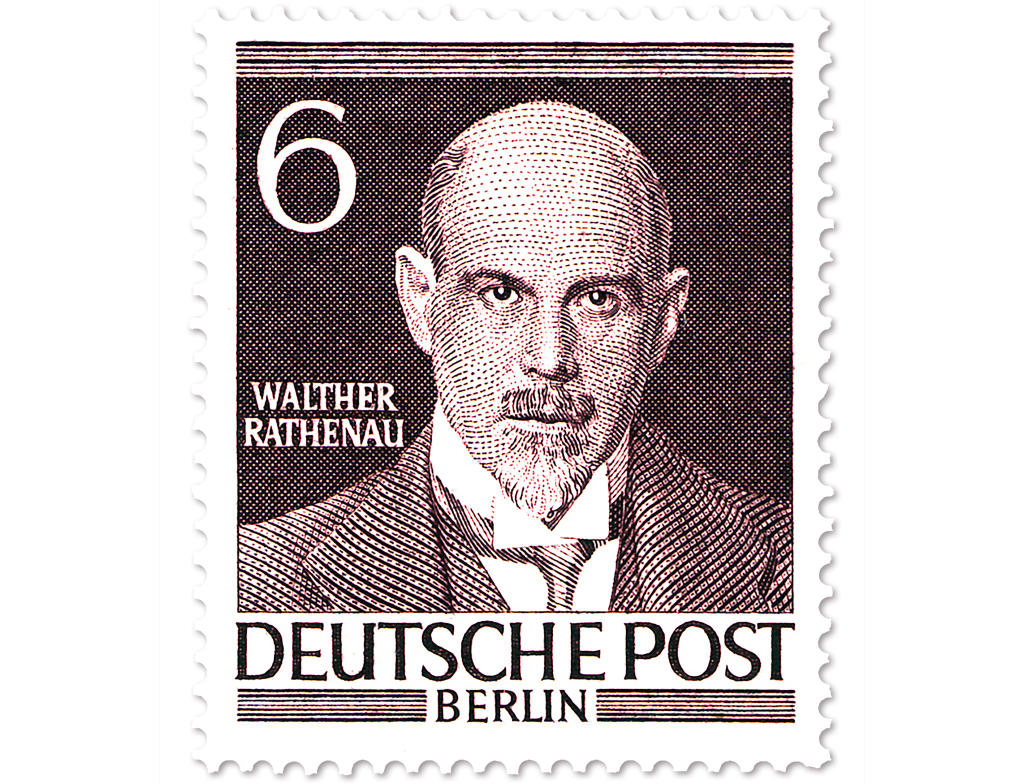 Eine Briefmarke mit einem Porträtfoto von Walther Rathenau